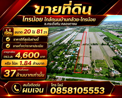 ขายที่ดิน : #ขายที่ดิน #ไทรน้อย #บางบัวทอง ขนาด 20 ไร่ 81 วา #ราคาดีสุดๆ #ขายต่ำกว่าราคาประเมิน #ขายถูก