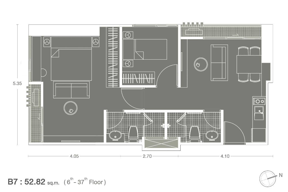picture Condo for rent (or sale) Noble Revolve Ratchada, 1 bedroom, 2 bathrooms. - 5/7