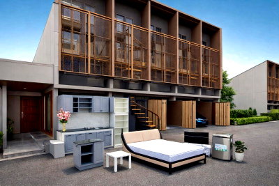 Townhouses for rent Nonthaburi : Lotus Samakkhi 800 m. BTS Samakkhi 1.52 km. Townhome, 3 and a half floors, 3 bedrooms, 3 bathrooms, 200 sq m., 17 sq m., fully furnished,