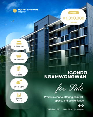 ขายคอนโด : 📌 คอนโดรีโนเวทใหม่ Icondo Ngamwongwan 1 bedroom ราคา 1.39 ลบ ฟรีโอน ✅