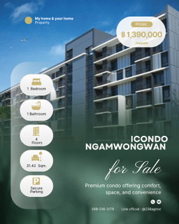 📌 คอนโดรีโนเวทใหม่ Icondo Ngamwongwan 1 bedroom ราคา 1.39 ลบ ฟรีโอน ✅