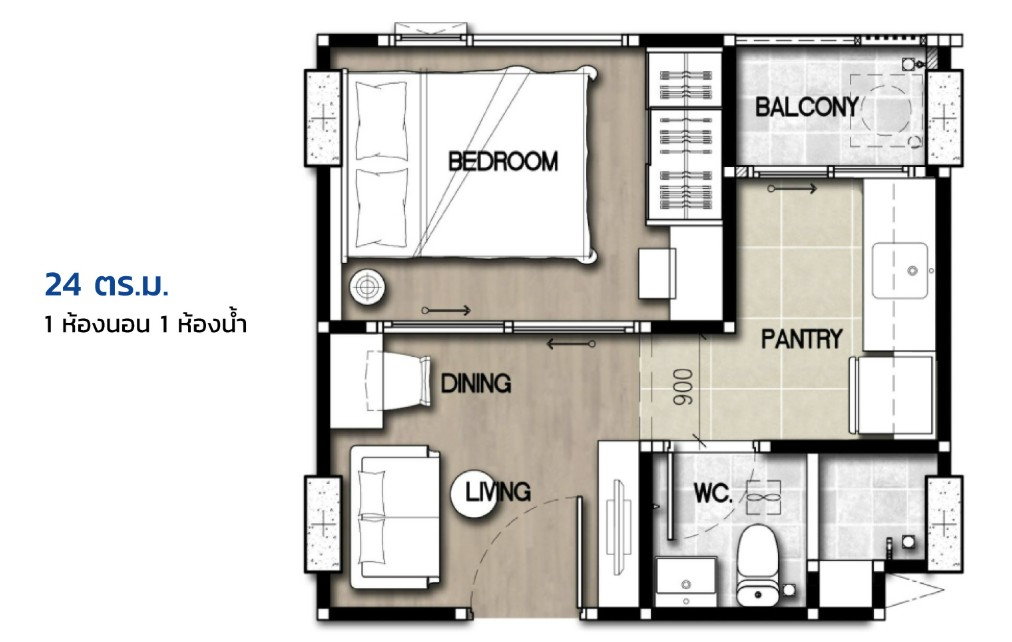 picture For Sell Condo HAPPY CONDO DONMUANG THE TERMINAL Building A, Floor 2, Room size 24 sqm - 12/12