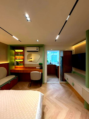 Condos for sale 700 Year Sports Arena Chiang Mai : For sale 103 Condominium 3 with a premium design, featuring a matcha green color scheme interspersed with soothing wood accents CH-9