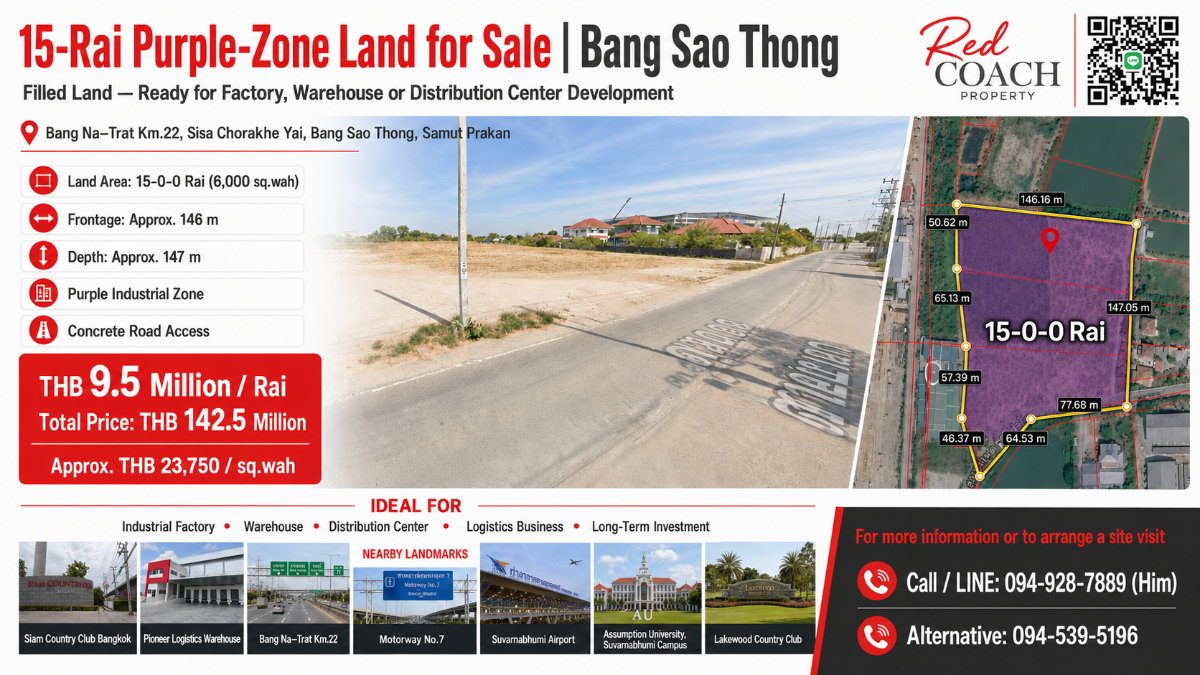 รูป 📢ที่ดินผังสีม่วง 15 ไร่ ถมแล้ว! บางนา-ตราด กม.22 พร้อมสร้างโรงงาน-คลังสินค้าทันที‼️ - รูปที่ 2/10