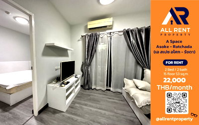 คอนโดให้เช่า : 🔥 A Space Asoke - Ratchada ห้องใหญ่ 2 ห้องนอน 53 ตร.ม. ใกล้ MRT พระราม 9 เพียง 22,000 บาท/เดือน พร้อมเข้าอยู่! 🏙️✨