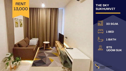 ✨ ห้องอบอุ่นมุมทำงานชิล! The Sky สุขุมวิท เฟอร์ตรงปกไปไว | 1นอน 33ตร.ม. เช่า 13,000 ใกล้ BTS อุดมสุข | รีบทักนัดชมฟรี! ⚡