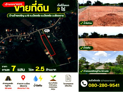 ที่ดิน เชียงราย : ขายที่ดิน 2 ไร่ (แบ่งขายได้) บ้านด้ายเจริญ ม.15 อ.เวียงชัย จ.เชียงราย