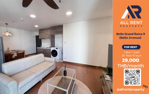 🔥 Belle Grand Rama 9, large 47 sq.m. room on the 20th floor, near MRT Rama 9, only 29,000 THB/month. Ready to move in! 🏙️✨