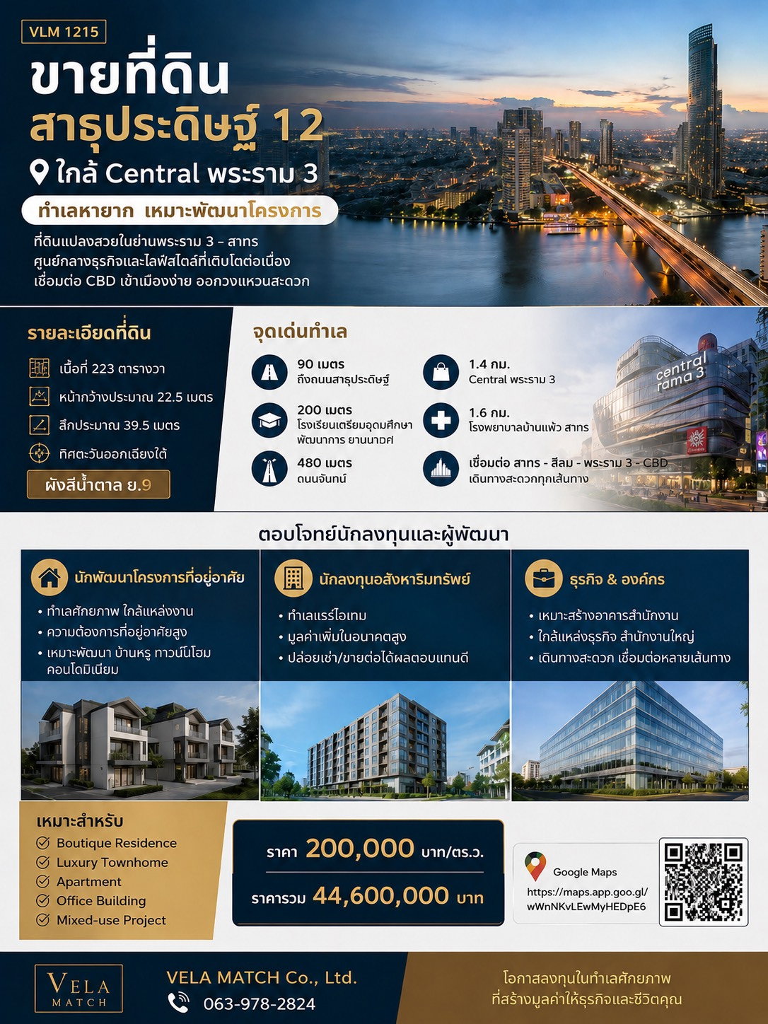 ที่ดินทำเลธุรกิจ สาธุประดิษฐ์ 12 ใกล้สาทร เหมาะสร้างสำนักงานใหญ่ Office หรือ Sport Club
