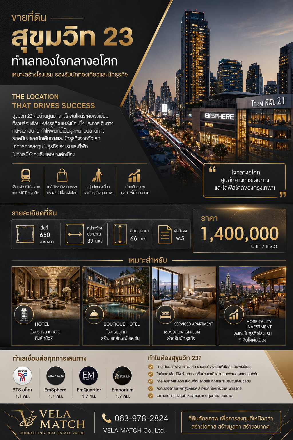 ขายที่ดินสุขุมวิท 23 ทำเลทองใจกลางอโศก เหมาะสร้างโรงแรม รองรับนักท่องเที่ยวและนักธุรกิจ เนื้อที่ 650 ตารางวา