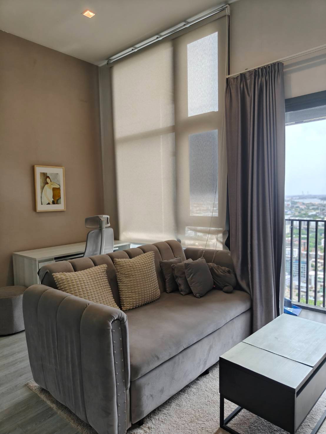 Condo for RENT: The Line Sukhumvit 101 𝐒𝐢𝐳𝐞 : 33 sqm. 1 Bed 1 Bath /Corner / River View + Bang Kachao view / Balcony / High Ceiling 3.3m. on 26th