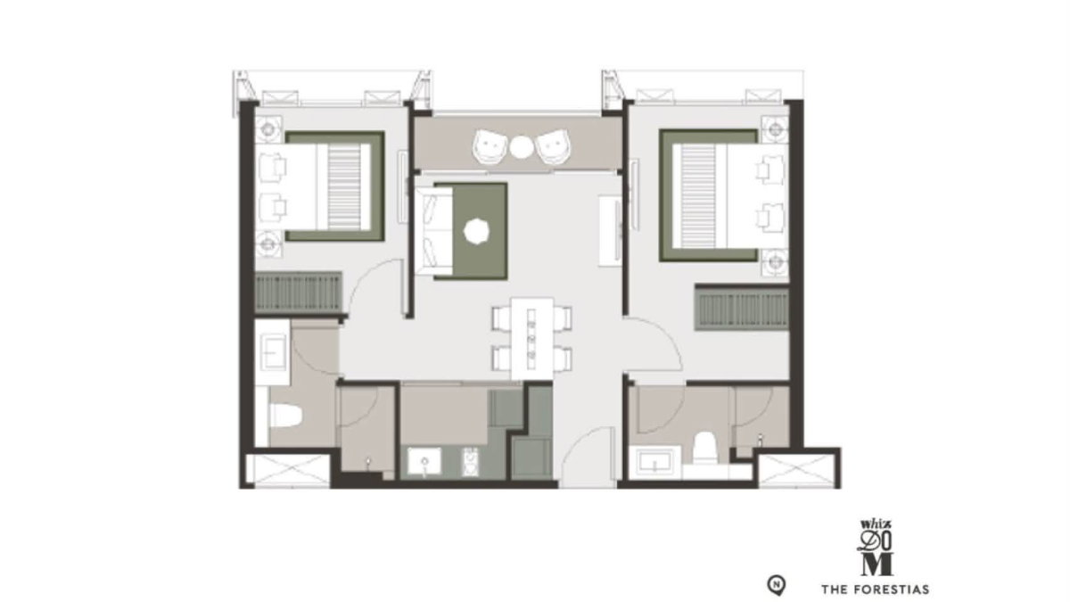 รูป Condo for RENT/Sale  : Whizdom the Forestias  𝐒𝐢𝐳𝐞 :  57.52 sqm. 2 Bed/2 Bath/วิวสวนป่า/ หันทิศใต้  𝐅𝐥𝐨𝐨𝐫 : 42nd  Building :  Destinia - รูปที่ 11/15