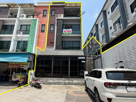 For sale: 4-story corner home office with a wide frontage, located 150 meters from the Kanchanaphisek Outer Ring Road (East), Prawet, Bangkok.