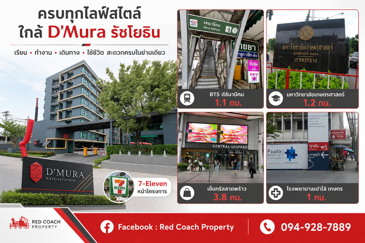 รูป 📢 ปล่อยเช่าคอนโด D’Mura รัชโยธิน (D'Mura Ratchayothin) "ตื่นสายได้อีกครึ่งชั่วโมง! ใกล้ ม.เกษตร & BTS เสนานิคม หิ้วกระเป๋าเข้าอยู่ได้เลย" - รูปที่ 2/17