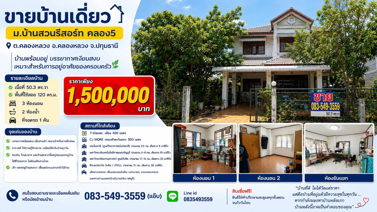 picture Single house for sale, 50.3 square wah. Khlong 5, Khlong Luang, Pathum Thani - 1/16