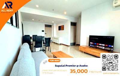 Condos for rent : 🔥 Supalai Premier @ Asoke, large 2-bedroom unit on the 37th floor with city view, only 35,000 THB/month! Ready to move in! 🏙️✨