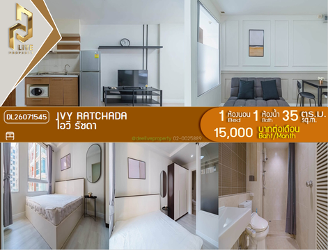 DL26071545 Condo for rent, Ivy Ratchada near MRT Sutthisan, ready to move in, call urgently 0653619502 LineID @952jdxxk