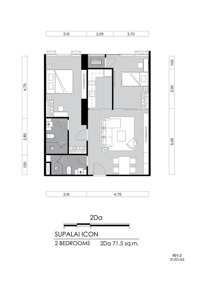 picture 2-BR Condo, 71 Sqm High-Floor at Supalai Icon Sathorn Near MRT Silom (ID 1436792) - 7/7