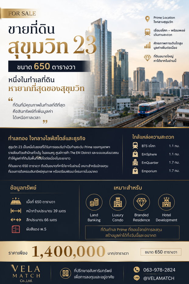 รูป Rare Opportunity | ขายที่ดินสุขุมวิท 23 ขนาด 650 ตร.ว. หนึ่งในทำเลที่ดินหายากที่สุดของสุขุมวิท - รูปที่ 1/1