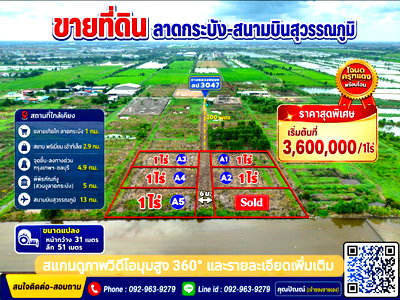Land for sale : Land for sale! on Luang Phaeng Road, just 3 km from Siam Premium Outlets (located in the same soi as Thoed Thai Market and Lam Toi Ting Intersection).