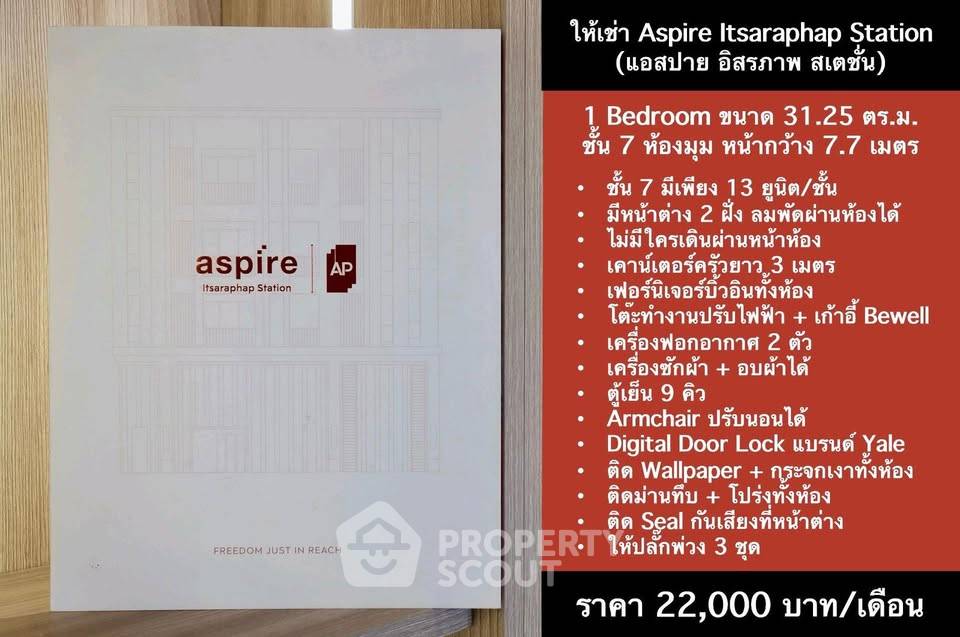 รูป คอนโด 1 ห้องนอน 31 ตร.ม. ในโครงการ Aspire Itsaraphap Station ใกล้ MRT สนามชัย (ID 3149152) - รูปที่ 8/13