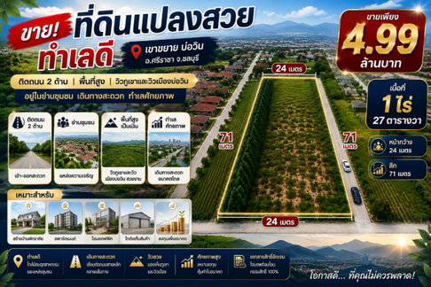 ขายที่ดินแปลงสวยมาก 1 ไร่กว่า ทำเลทอง เขาขยาย บ่อวิน ศรีราชา