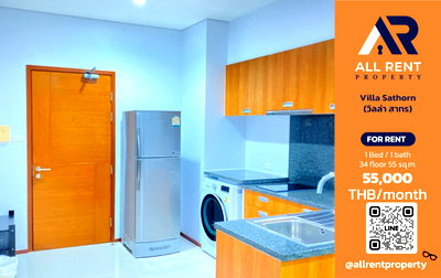 Condos for rent : 🔥 Villa Sathorn, large 1-bedroom unit on the 34th floor, next to BTS Krung Thon Buri, only 22,000 THB/month. Ready to move in! 🏙️🚆