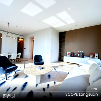 Condos for rent : Rental Condo 💎 Scope Langsuan, 2BR, 160 sq.m., 380K 🐶 Pet-Friendly High Floor Unit, Perfect for Pet Lovers 