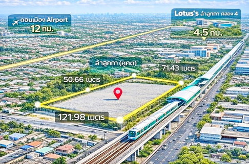 BTS Khu Khot 500 m. Land already filled, Lam Luk Ka 21-27, Skytrain for rent, near Khlong Song, suitable for investment, warehouse, logistics, size 5