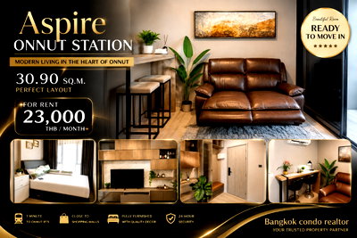 คอนโดให้เช่า : ✨ Prime Location! ให้เช่า Aspire Onnut Station ใกล้ BTS อ่อนนุช พร้อมอยู่ทันที | A12212 | Line: @rent2022