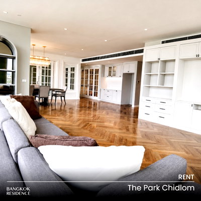 Condos for rent : Rental Condo 💎 The Park Chidlom, 3BR 287.4 sq.m. 200K 🌇 Spacious Modern Classic Unit with Herringbone Wood Flooring, Near BTS Chitlom