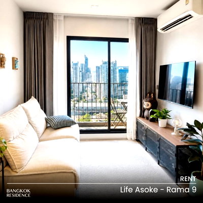 Condos for rent : Rental Condo 🌃 Life Asoke - Rama 9, 2BR 60 sq.m. 42K 🛋️ Beautiful Fully Furnished Unit, Near MRT Phra Ram 9 