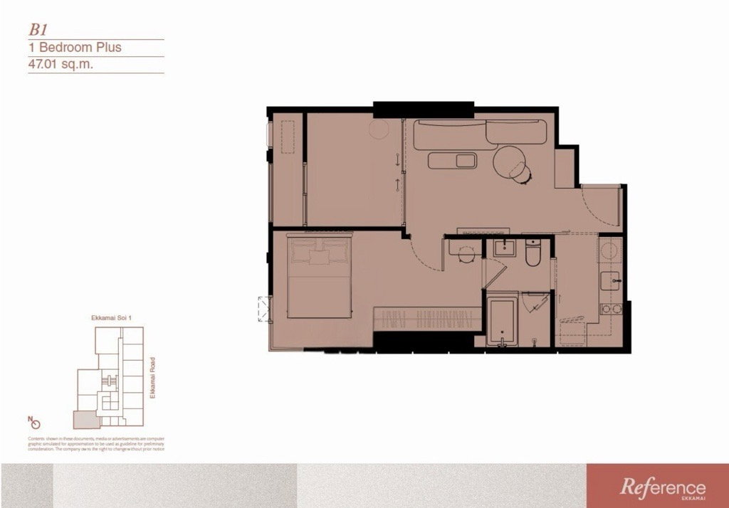รูป 🔥 ขายดาวน์ เจ้าของขายเอง | Reference Ekkamai | 1BR+ ห้องมุม 47 ตรม. ชั้น 5 - รูปที่ 2/22