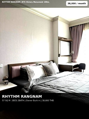 คอนโดให้เช่า : **[For Rent] Rhythm Rangnam | 2 ห้องนอน แต่งครบ Built-in สภาพเนี๊ยบ ** ใกล้ BTS อนุสาวรีย์ชัยฯ & ศูนย์รวมโรงพยาบาลชั้นนำ เดินทางได้ปลอดภัยและรวดเร็ว