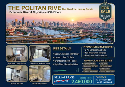 ✨ Stunning Chao Phraya Riverview Condo for Sale - The Politan Rive (30th Floor)