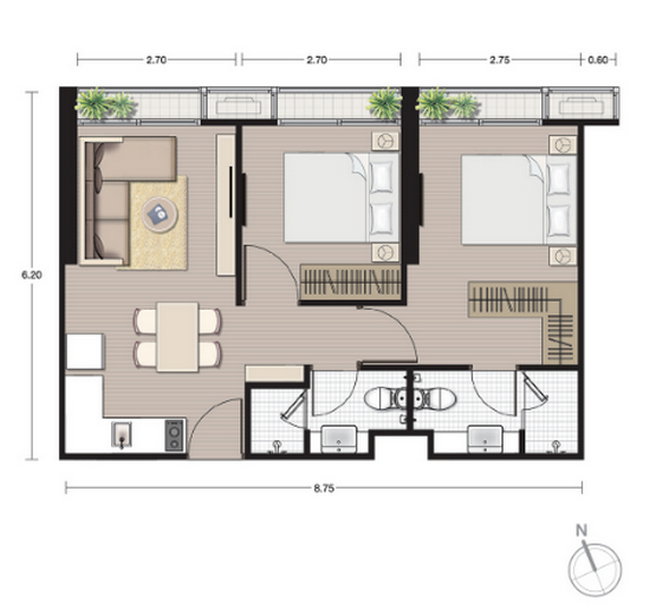 รูป Call : 097-926-4469 Condo Noble BE19 ใกล้ BTS อโศก 52.07 ตารางเมตร 2 นอน 2 น้ำ ทิศเหนือ ชั้น19 (เฉพาะชั้นนี้ มีสวนส่วนตัว) เพิ่งตกแต่งเสร็จ พร้อมอยู่ - รูปที่ 10/14