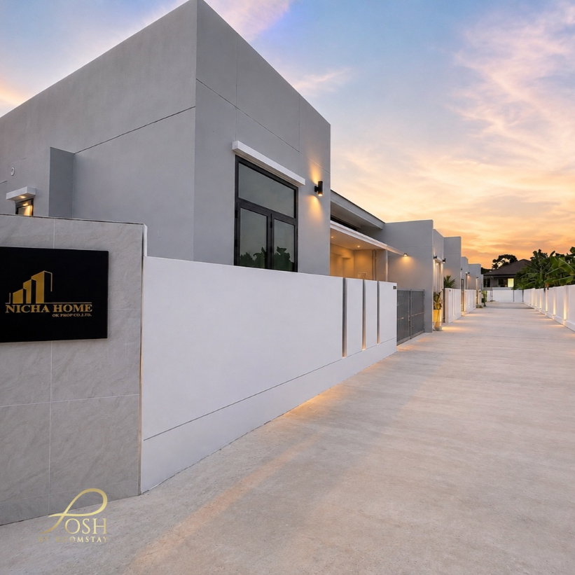 รูป ทาวน์โฮมชั้นเดียวสร้างใหม่ ทรงหน้ากว้าง สไตล์ Modern ออกแบบเรียบง่าย โปร่ง ทำเลตรงข้ามเทศบาลป่าคลอก Nicha Home เพียง 6 ยูนิตเท่านั้น - รูปที่ 2/27