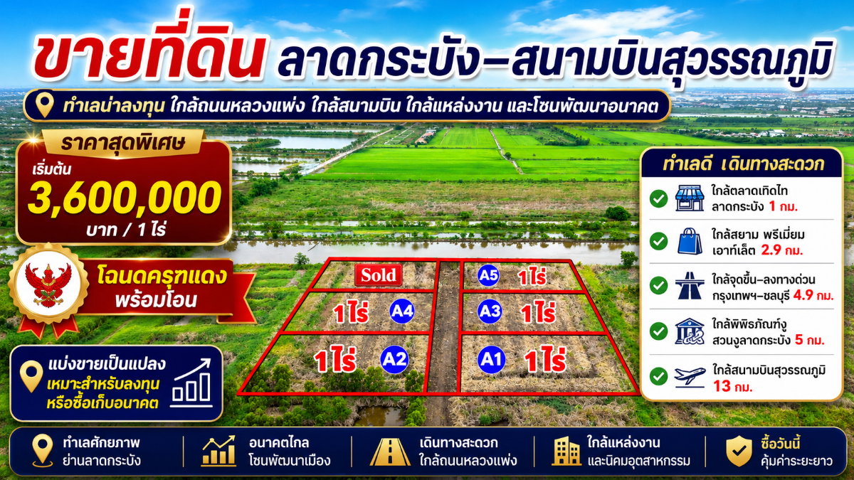 รูป ขายที่ดิน ลาดกระบัง-สนามบินสุวรรณภูมิ ใกล้Siam Premium Outlets เพียง 3 กม. (ซอยติดกับตลาดเทิดไท) - รูปที่ 5/18