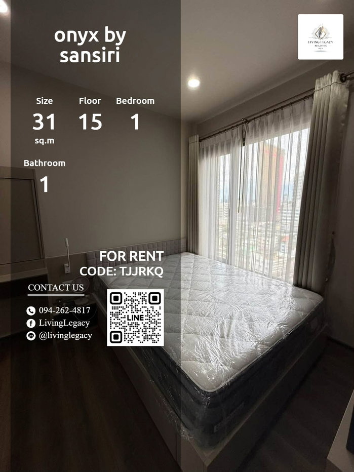 รูป TJJRKQ เช่าด่วน Onyx by Sansiri 31 ตร.ม. | ชั้น 15 | 1 นอน 1 น้ำ | 16,500 บาท/เดือน | LINE: @livinglegacy - รูปที่ 1/8