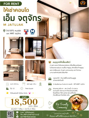 คอนโดให้เช่า : 🐶🐱คนรักสัตว์ต้องถูกใจ! คอนโดที่เลี้ยงสัตว์ได้ "เอ็ม จตุจักร" ใกล้ BTS หมอชิต, MRT จตุจักร | ห้องสวย พร้อมอยู่ ฟังก์ชันครบ