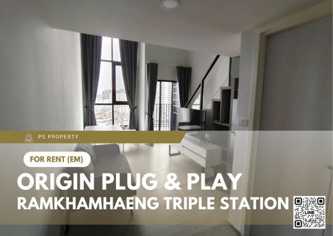 For Rent 🔥 Origin Plug & Play Ramkhamhaeng Triple Station 🔥 Duplex unit, fully furnished and equipped with appliances.