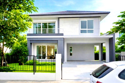 Houses for rent Samut Prakarn : With some furniture, 3 air conditioners, Village Hub 200 m.. 2-story detached house, 3 bedrooms, 55 sq m, 220 sq m., Pracha Uthit 90, Khlong Suan,
