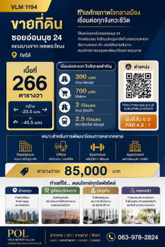 VLM 1194 | ขายที่ดินอ่อนนุช 24 ทำเลศักยภาพ ใกล้ถนนอ่อนนุช เหมาะพัฒนา Apartment / Residence / Office เนื้อที่ 266 ตารางวา