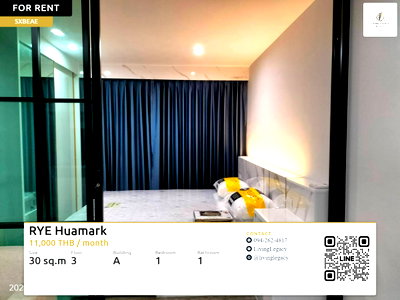 Condos for rent : SXBEAE Rent RYE Huamark 11,000 THB | 30 sq.m. Floor 3 | 1 Bed 1 Bath | Furnished