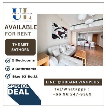 ( UL2608101 ) ✨Tel/Line 096-2479369✨ ให้เช่า คอนโด เดอะเม็ท สาทร 2 ห้องนอน 2 ห้องน้ำ ขนาด 93 ตร.ม. วิวด้านหลัง ห้องหายาก ราคาดีที่สุด✨
