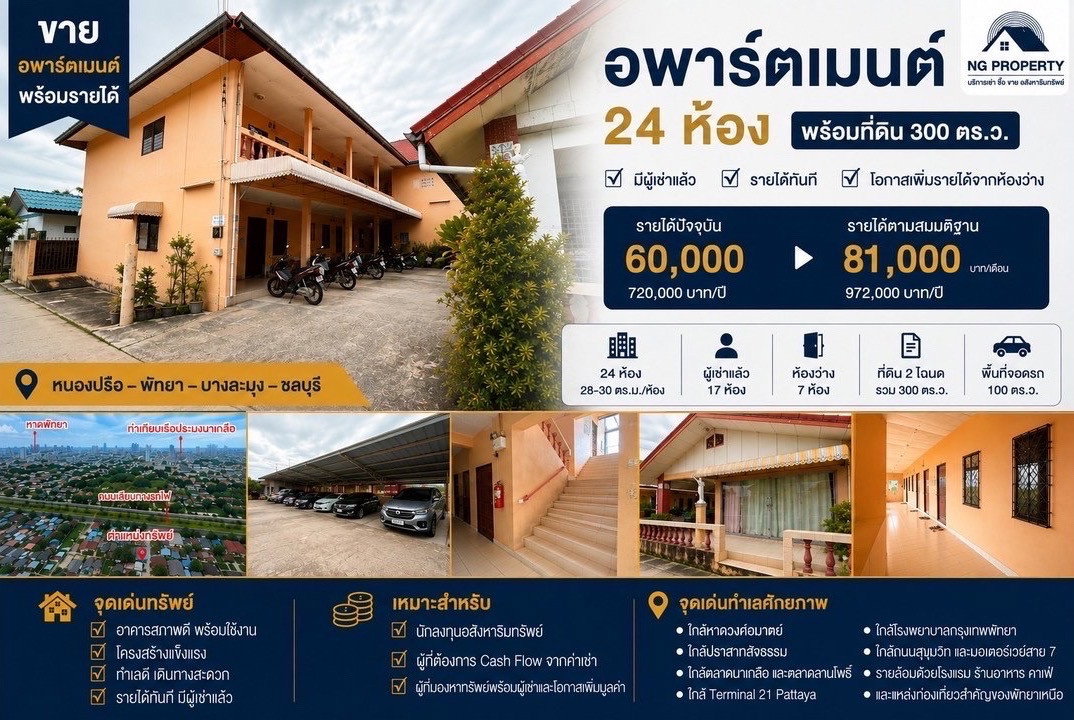 รูป 💥ด่วน ราคาดีมาก💥ขายอพาร์ตเมนต์ พัทยา หนองปรือ อ.บางละมุง ชลบุรี - รูปที่ 1/12