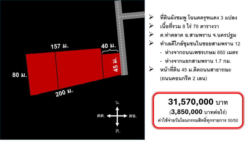 รูป ขายที่ดินนครปฐม ซอยสามพราน 12/2 แปลงสวย ผังสีชมพู 8 ไร่ 79 ตรว ทำเลทองใกล้ชุมชน ฝั่งตรงข้ามโลตัสสามพราน เข้าซอยจากถนนเพชรเกษมเพียง 650 เมตร! - รูปที่ 2/7