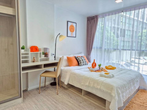 T274 Condo for rent Atmoz Tropicana Bangna, good location, beautifully decorated room, fully furnished, with washing machine.