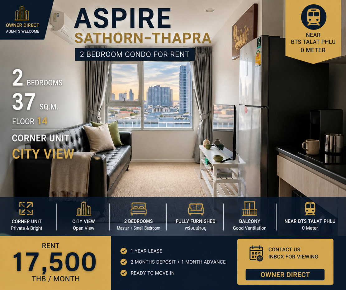 รูป 🔥 OWNER DIRECT | FOR RENT  ASPIRE SATHORN–THAPRA   - รูปที่ 1/5