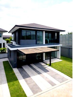 Houses for rent National Institute of Development Administration (NIDA) : Market Place Krungthep Kreetha 620m. New luxury 2-story detached house for rent, 4 bedrooms, Setthasiri Brighton College, Bangkok 560m. 3 bathrooms